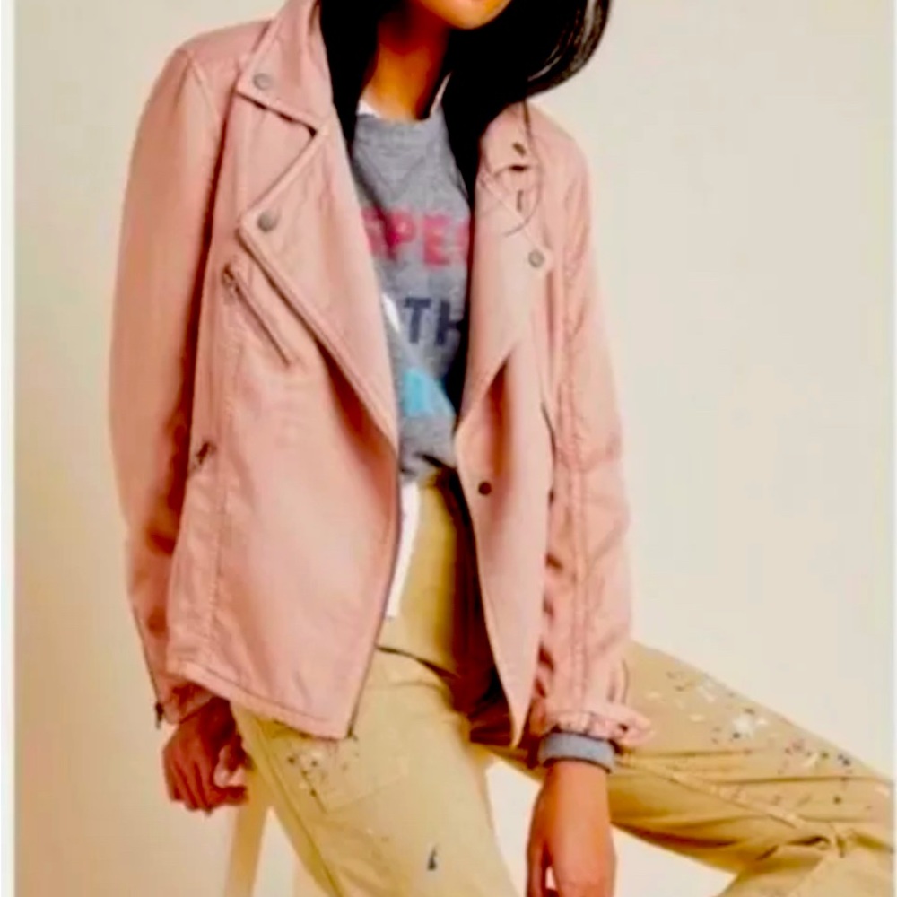 Anthropologie Marrakech Ronika Draped Moto Jacket In Dusty Pink Size Small